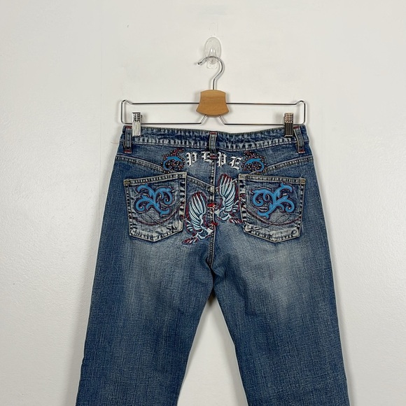 Pepe Jeans London Womens 28 Bootcut 4 Pocket Embroidered Design Stud Blue Pants - Picture 7 of 11